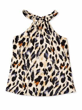 Animal Print Halter Top – Size M – 100% Polyester – Lightweight & Flowy